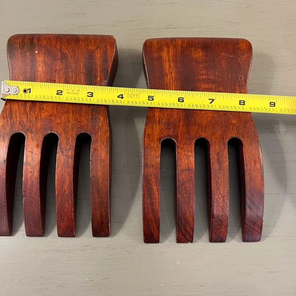 Solid Dark Wood Salad Hands Claws Kitchen Serving Utensil Smooth Edge Thumb Pad